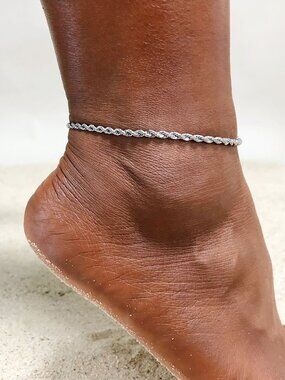 3/$35 NWT Silver Stainless Steel Rope Chain Anklet Beach Ankle Bracelet